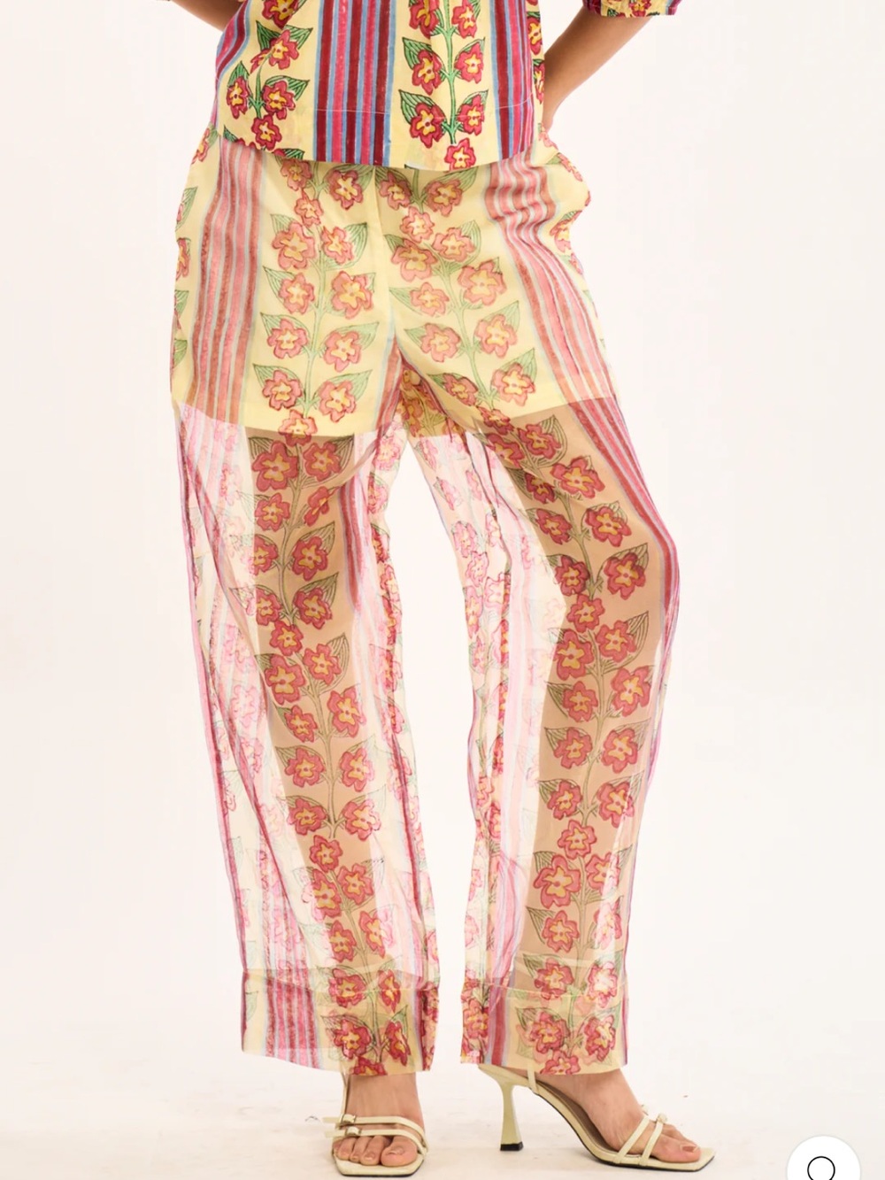 Rujuta Sheth NWT Bombay Pants Sheer Floral Stripe in Buttercream Iris size L - Picture 3 of 9